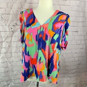 Adrienne boutique free spirit poncho V-neck Boxy Short Sleeve Blouse sz M